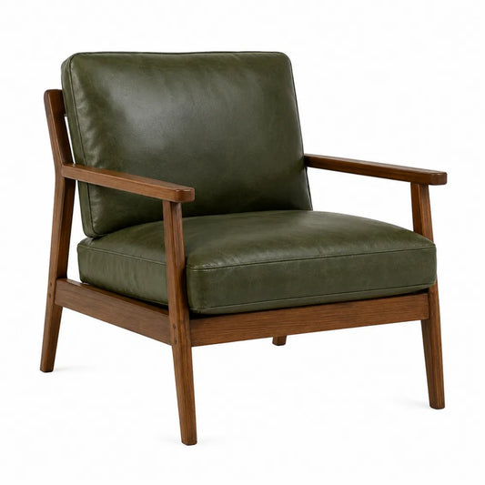 Armchair Faux Leather Upholstery Wood Frame Olive Green 88cm x 76cm x 85cm