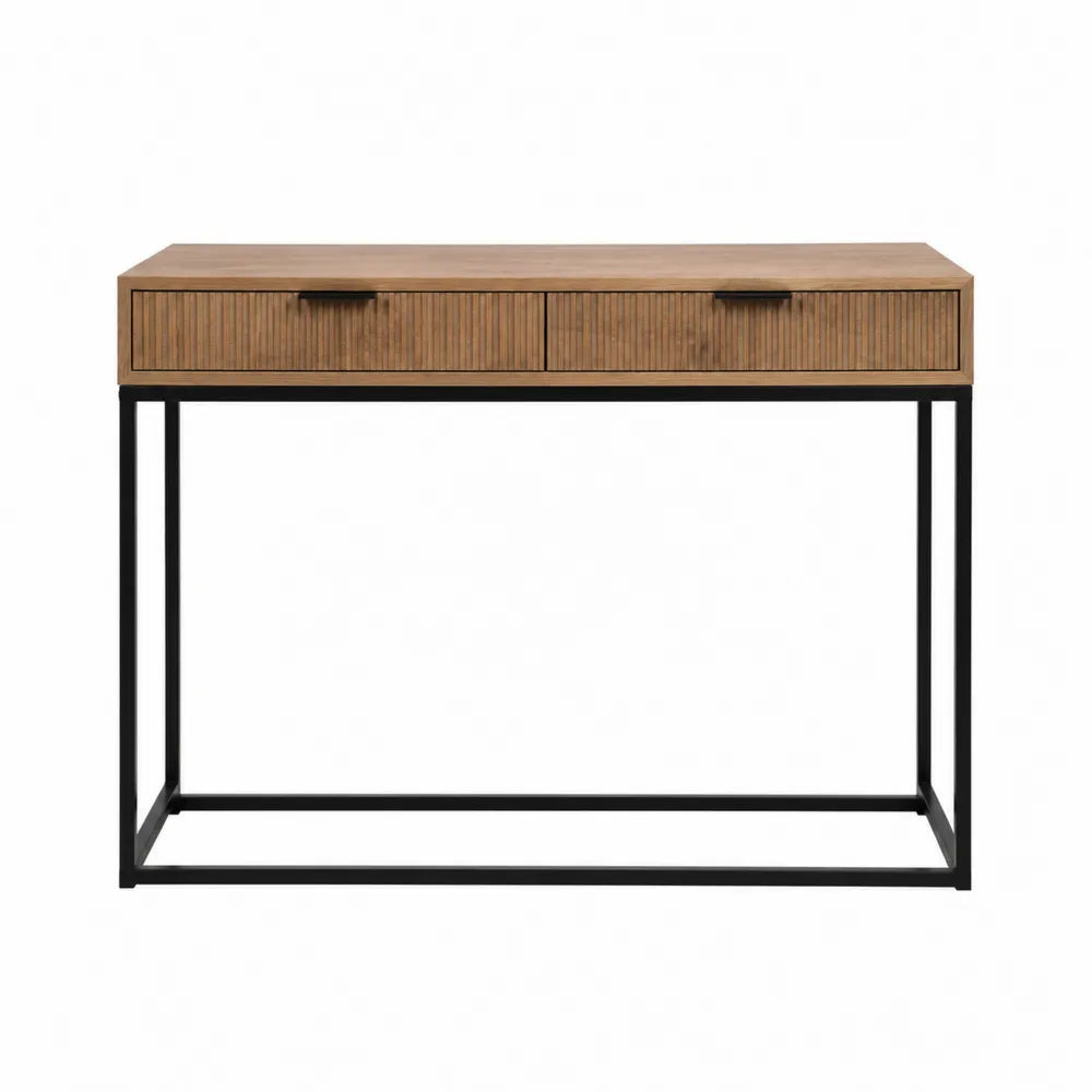Wood Console Table with Metal Frame and Drawers 100cm