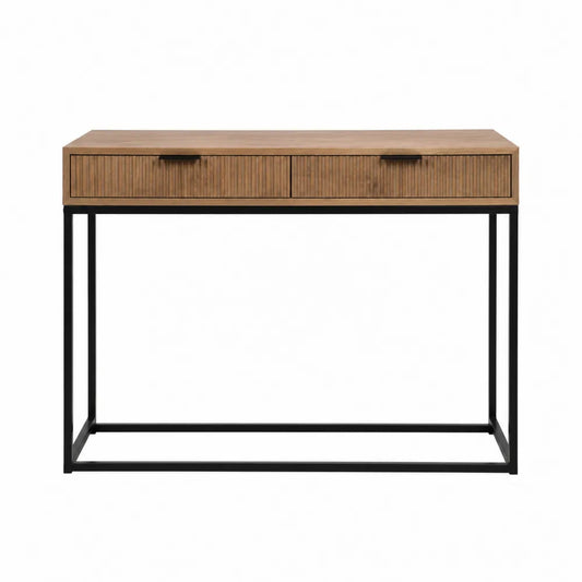 Wood Console Table with Metal Frame and Drawers 100cm