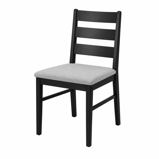 Dining Chair Black Wood Frame with Light Gray Polyester Upholstered Seat