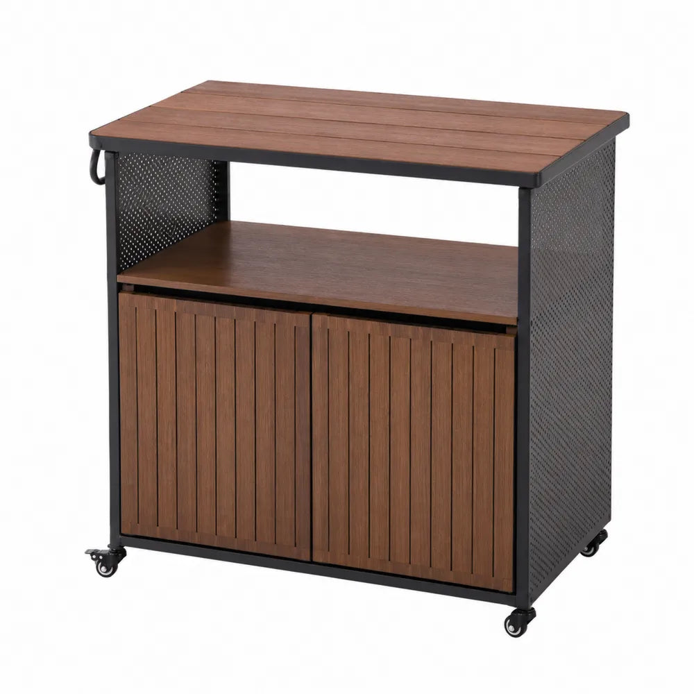 Outdoor Bar Cart Acacia Wood and Steel with Wheels