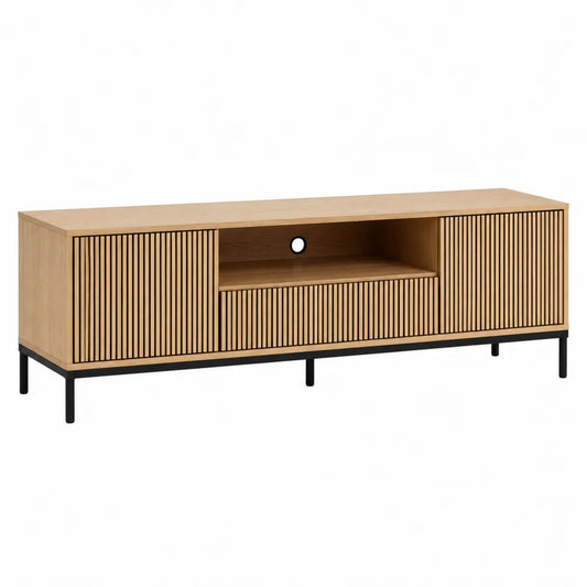 Oak Wood TV Stand with Metal Base Natural Finish 150cm