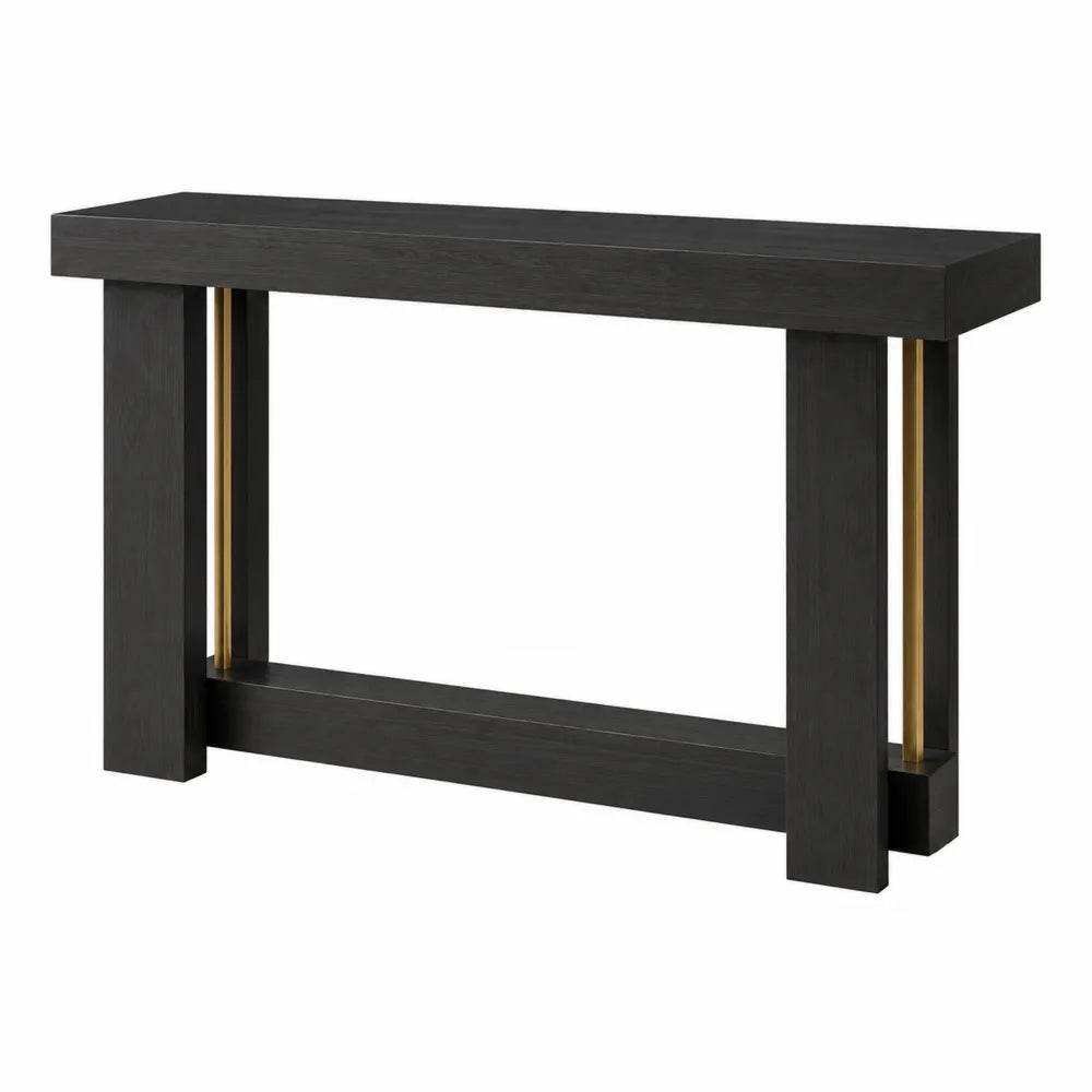 Black Wood Console Table with Brass Accents 47.2in x 11.8in x 31.5in
