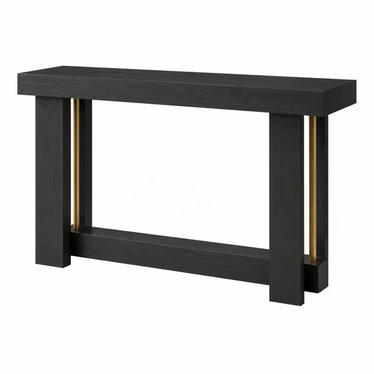 Black Wood Console Table with Brass Accents 47.2in x 11.8in x 31.5in