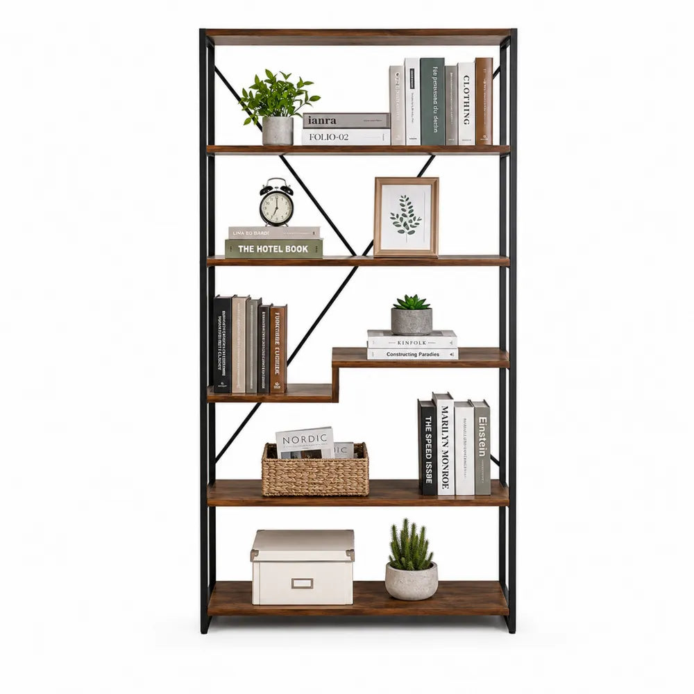 5-Tier Metal Frame MDF Shelf Bookcase 80x30x180 cm