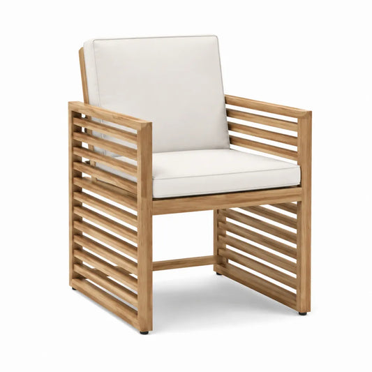 Teak Wood Outdoor Chair with Beige Polyester Cushions