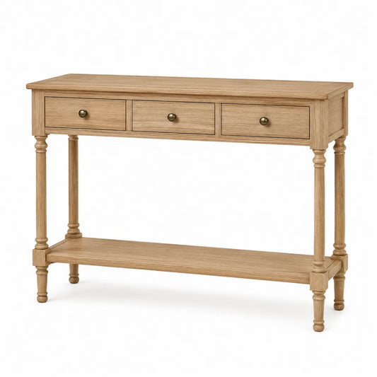 Oak Console Table with Drawers and Shelf 120cm