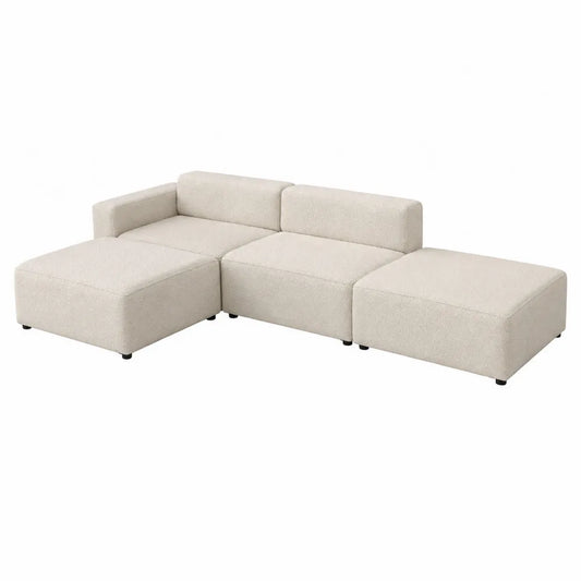 Fabric L-Shaped Sectional Sofa Set with Ottoman