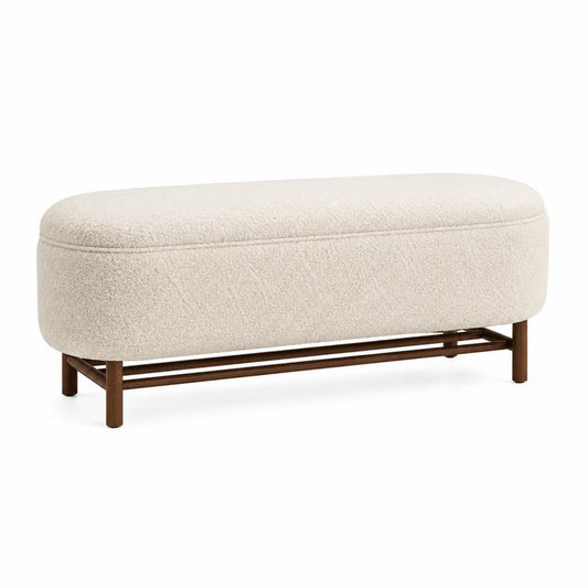 Bouclé Fabric Bench with Solid Wood Base Beige 120 cm
