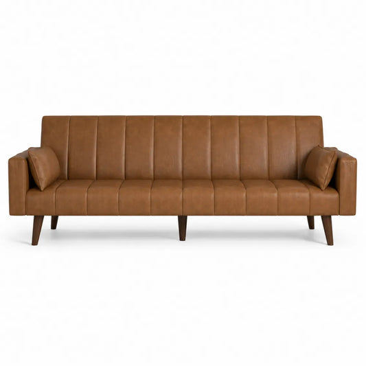 Brown Faux Leather 3-Seater Sofa with Cushions