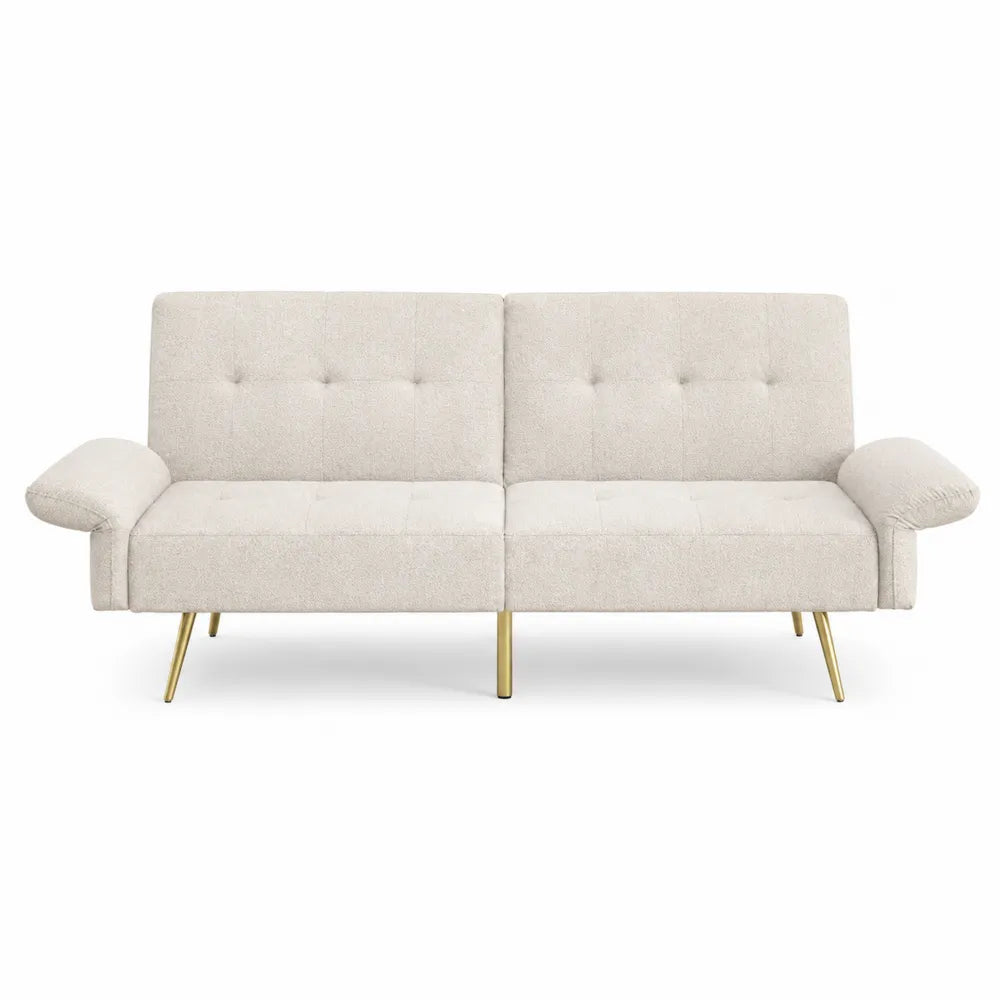 Convertible Sofa Bed Polyester Linen Beige 183cm