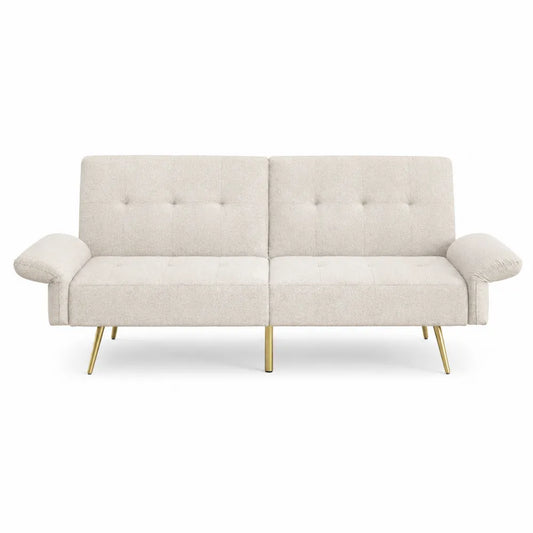 Convertible Sofa Bed Polyester Linen Beige 183cm