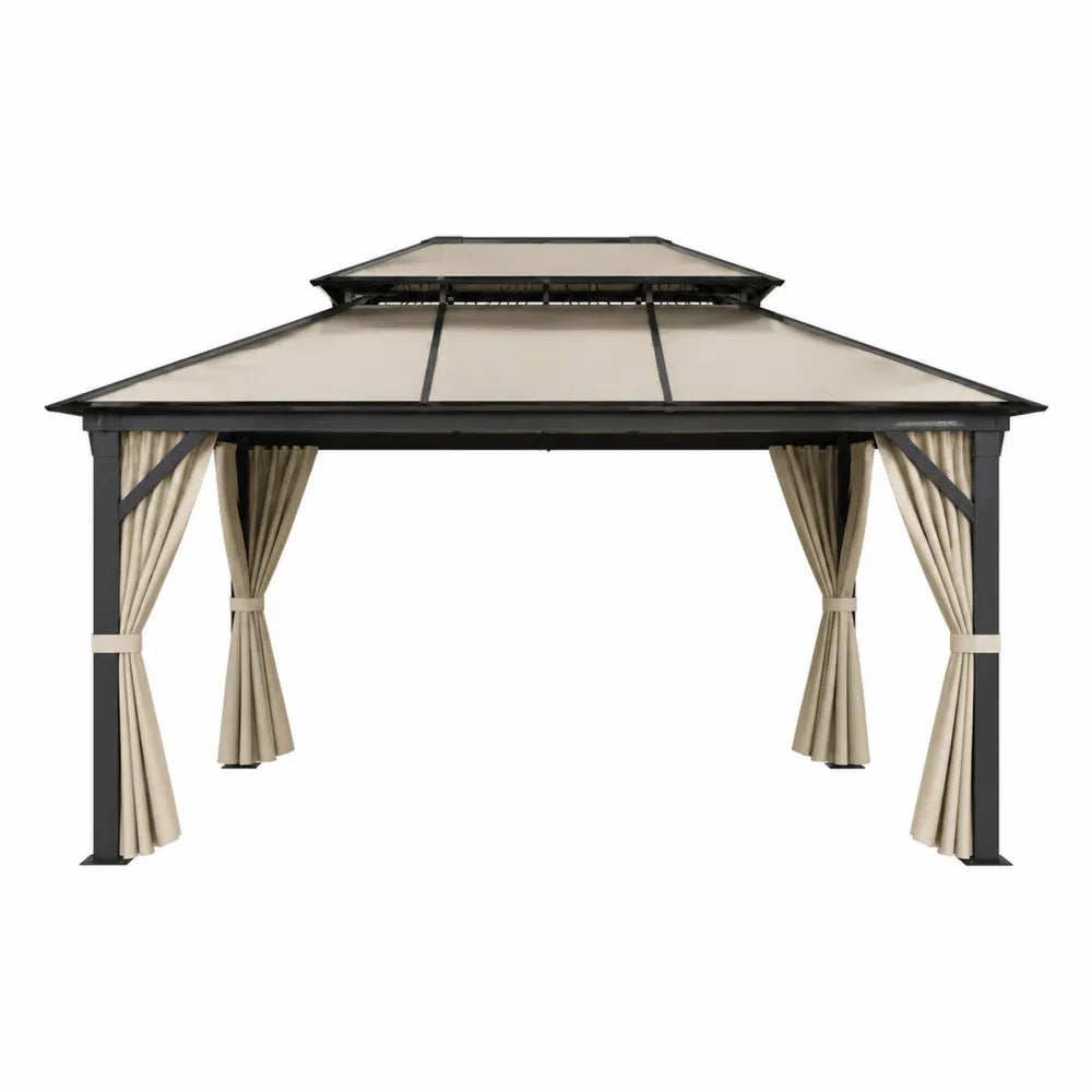 Outdoor Gazebo Rectangular Steel Frame Polyester Canopy Beige 3x4m