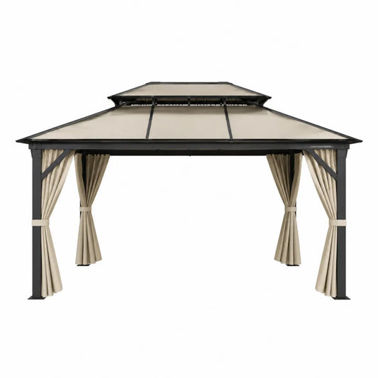 Outdoor Gazebo Rectangular Steel Frame Polyester Canopy Beige 3x4m