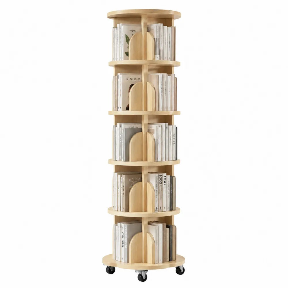 Rotating Wooden Bookshelf with Wheels 160cm