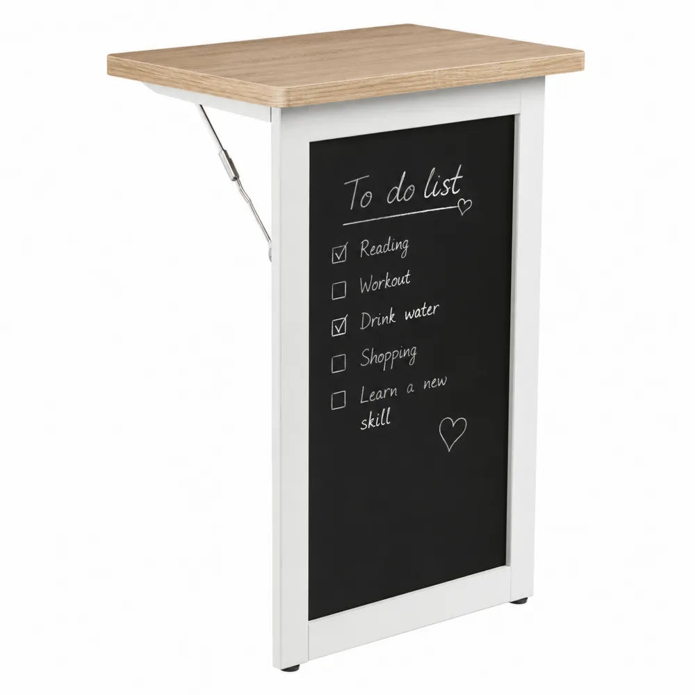 Foldable Wall Desk with Chalkboard Surface, Oak and White 58x14x76 cm