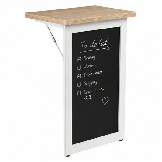 Foldable Wall Desk with Chalkboard Surface, Oak and White 58x14x76 cm