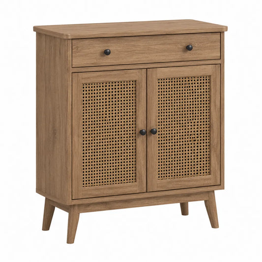Wood Sideboard with Rattan Doors and Drawer