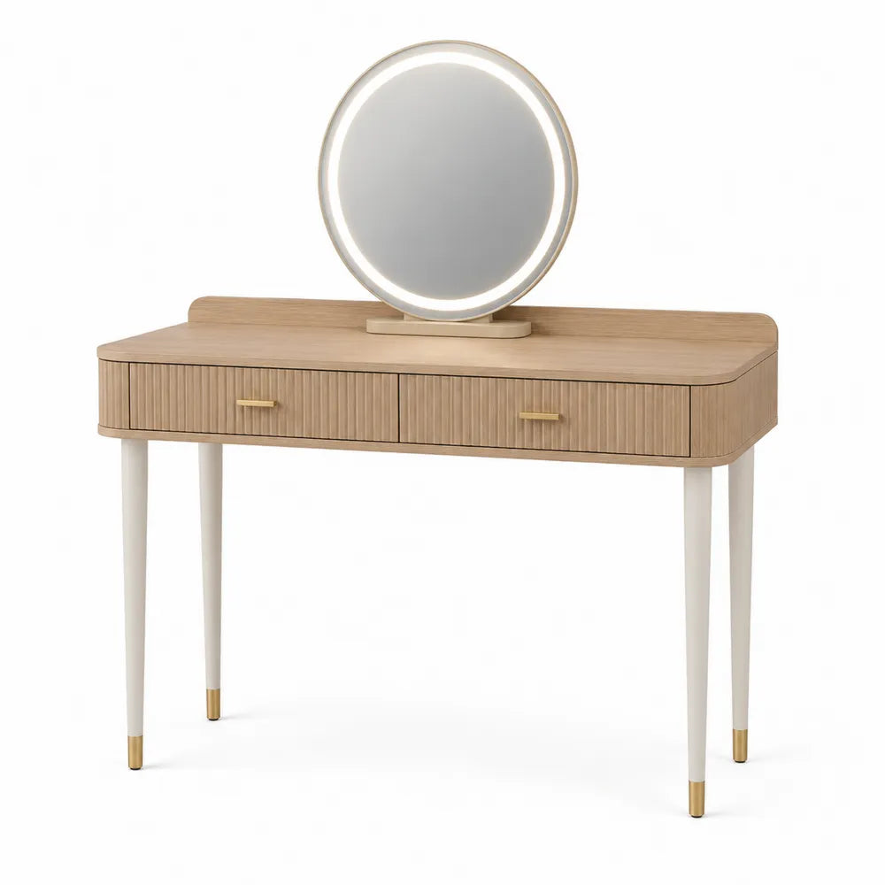 Wooden Vanity Table with LED Mirror and Drawers