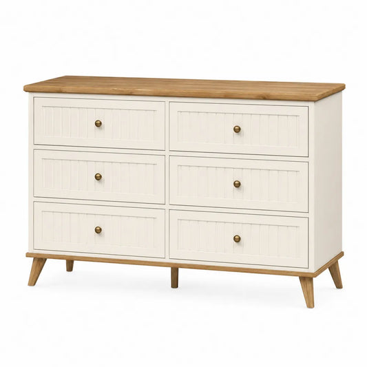 Wood Dresser with Solid Wood Top and MDF Frame 6-Drawer White 120cm