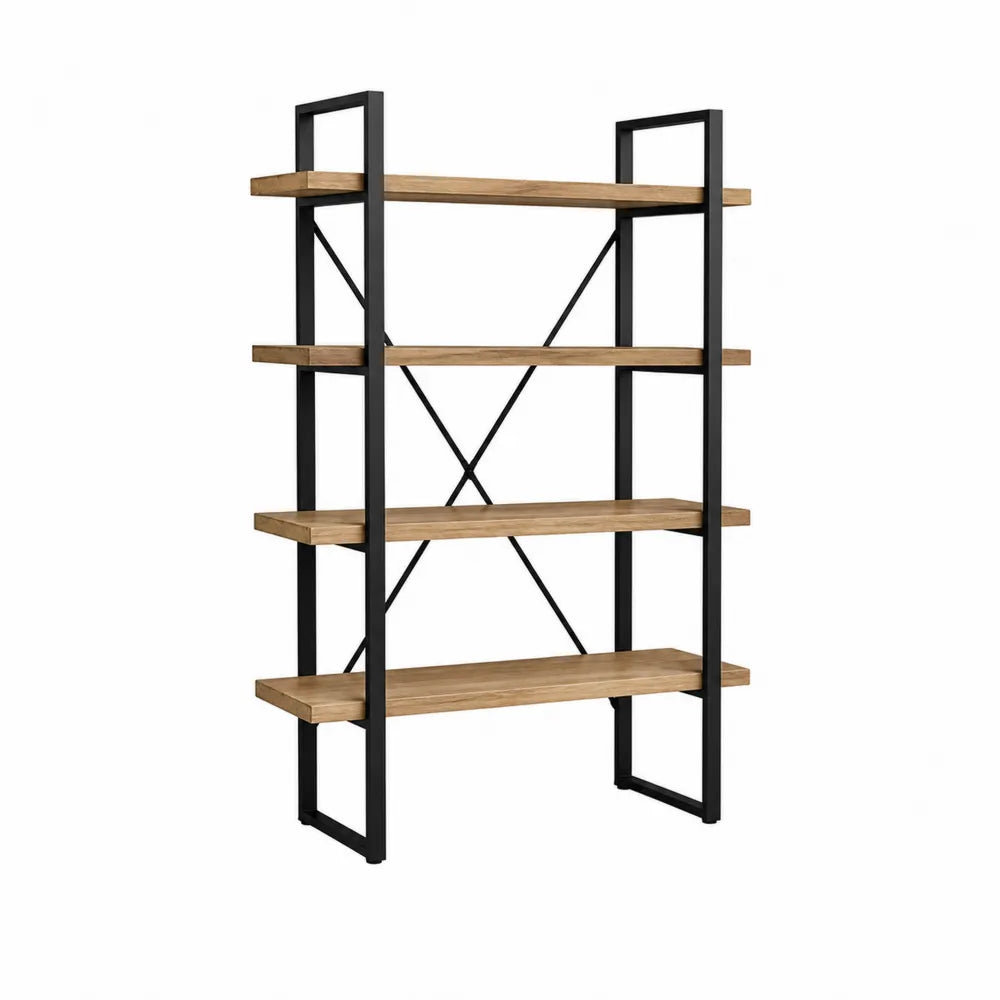 5-Tier Metal Frame Bookshelf with Oak Wood Shelves