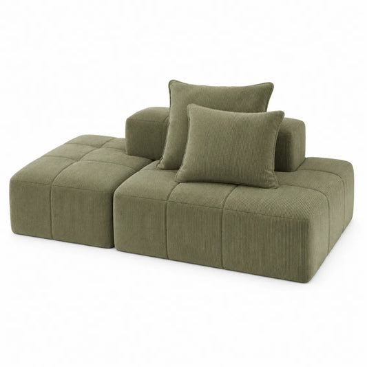 Modular L-shaped Sofa Set Green Corduroy Upholstery