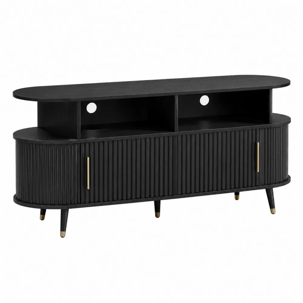Black Wood TV Stand with Cabinets and Shelves 150cm