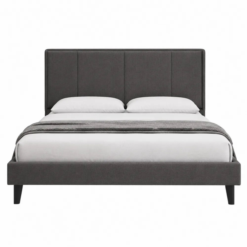 Fabric Upholstered King Size Bed Dark Gray