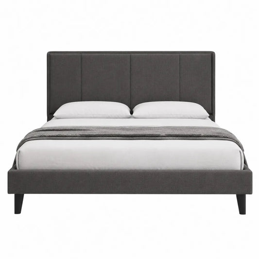 Fabric Upholstered King Size Bed Dark Gray