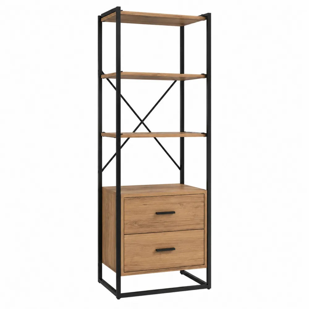 Tall Bookcase with Metal Frame and Wood Shelves 180cm x 60cm x 30cm