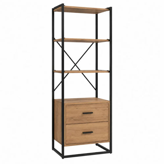 Tall Bookcase with Metal Frame and Wood Shelves 180cm x 60cm x 30cm