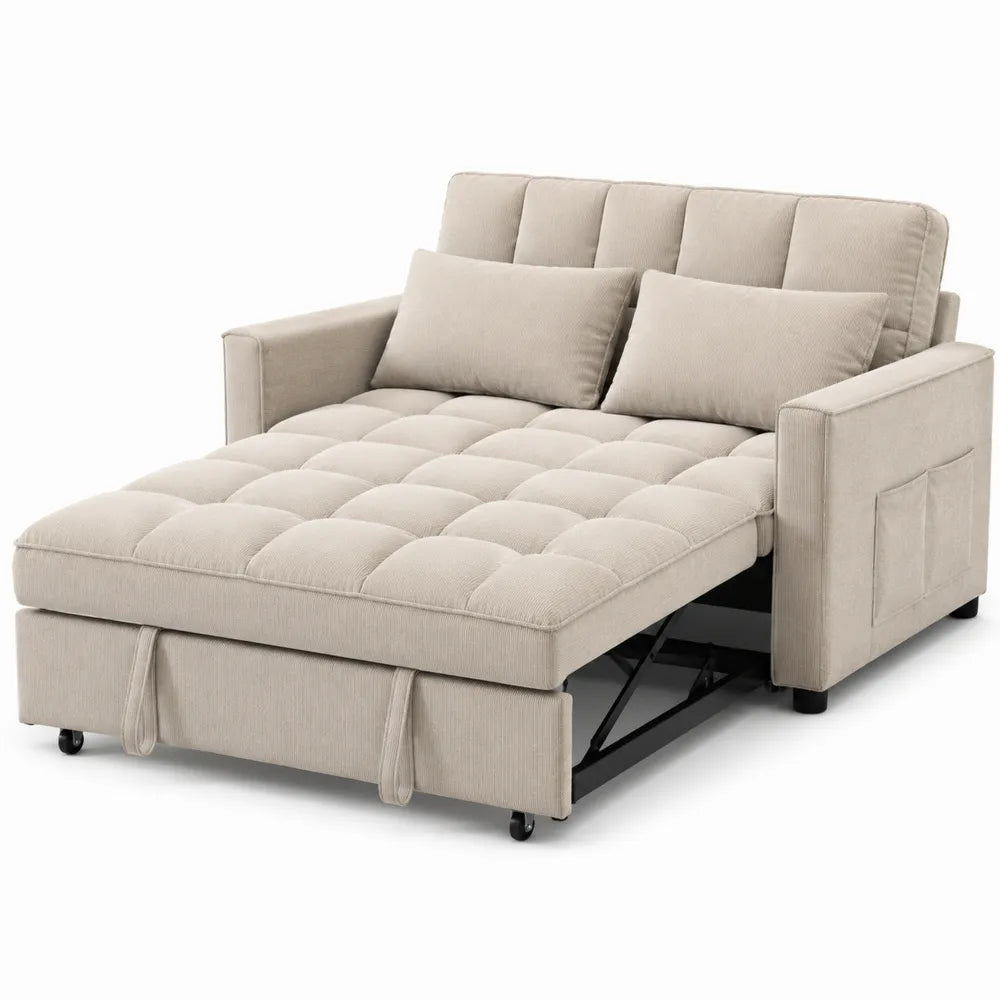 Convertible Sleeper Sofa Beige Fabric with Cushions
